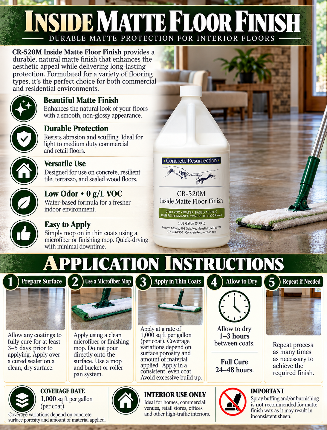 CR-520M  Inside Matte Floor Finish - Interior Floor Protector