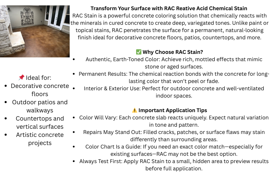 Reactive Acid Chemical (RAC) Concrete Stain