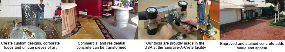Custom Designs, commercial and residential, add value and appeal with Engrave-A-Crete tools and processes - proudly made in America