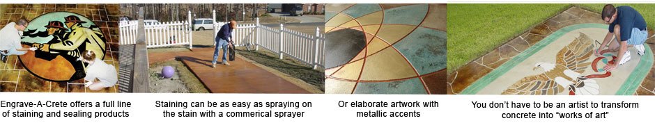 Engrave-A-Crete offers the full line of Concrete Resurrection stains and sealers. Perform elaborate works of art whether your an artist or not.